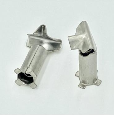 SS Gas stove deflector with a double curl. Run on a progressive die.